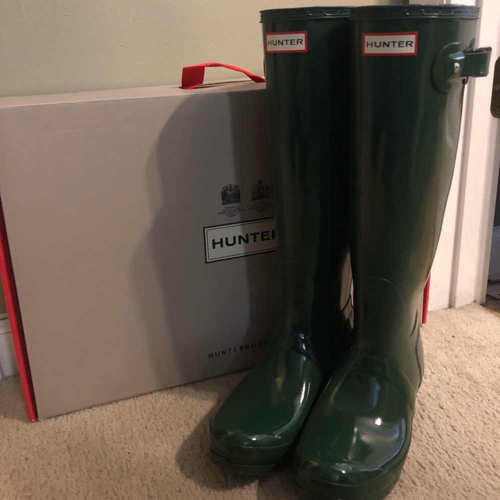 Womens Original Tall Gloss Rain Boots Hunter Green